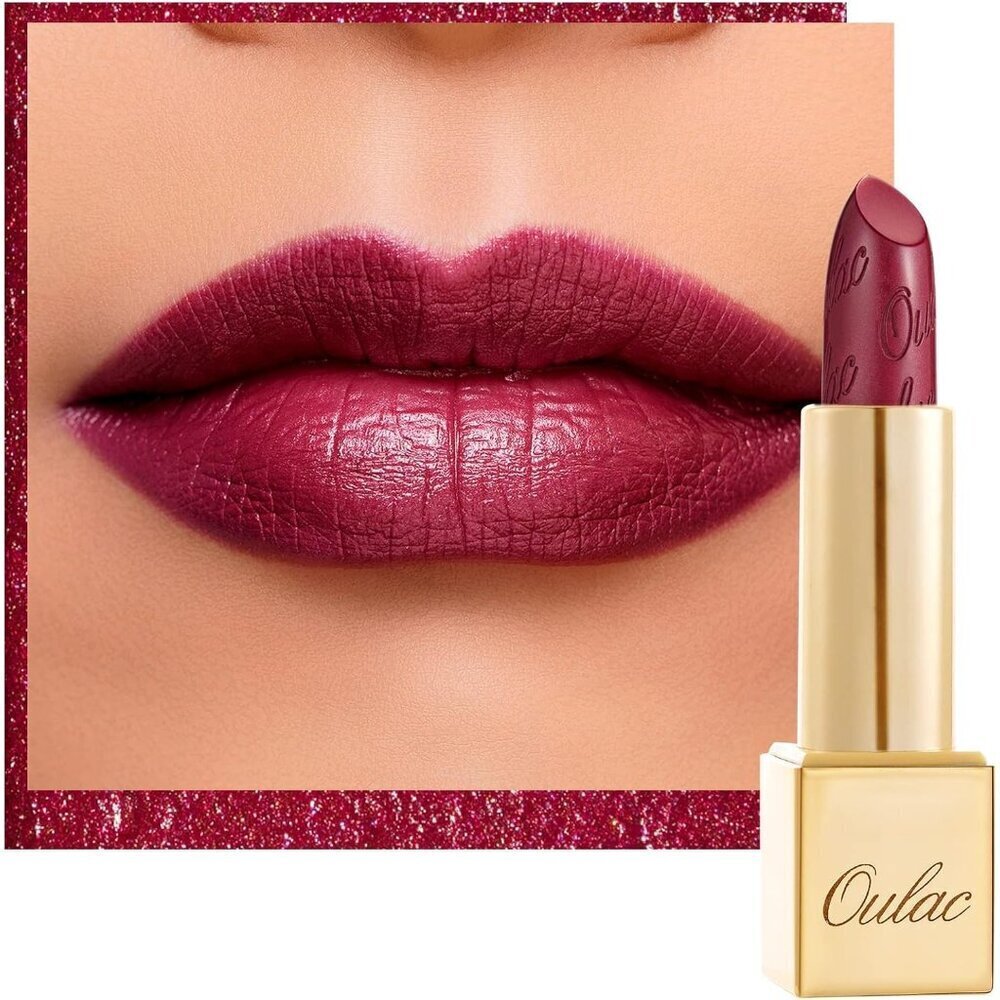 🆕 Metallic Shine Dark Red Lipstick Moisturizing Creamy Formula Vegan Lip Color